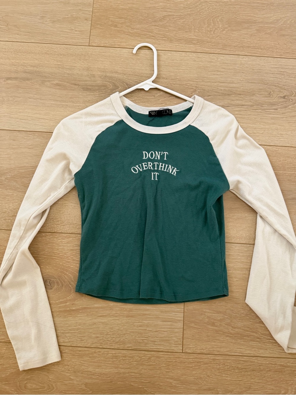 Green & Cream 'Don't Overthink It' Raglan Long Sleeve Tee